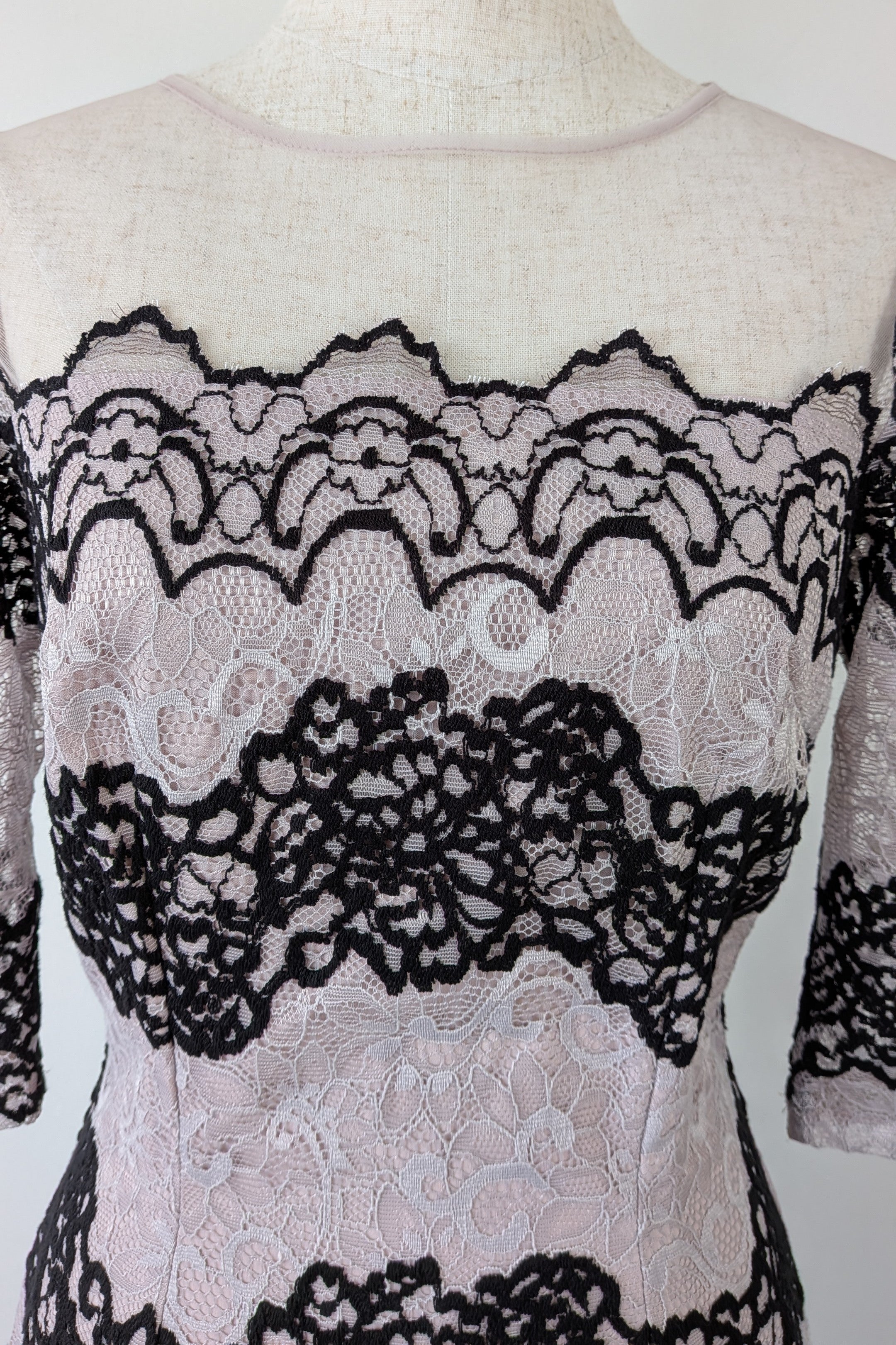 Little Mistress Black & Lilac Lace Bodycon Dress Size 8 Brand New With Tags