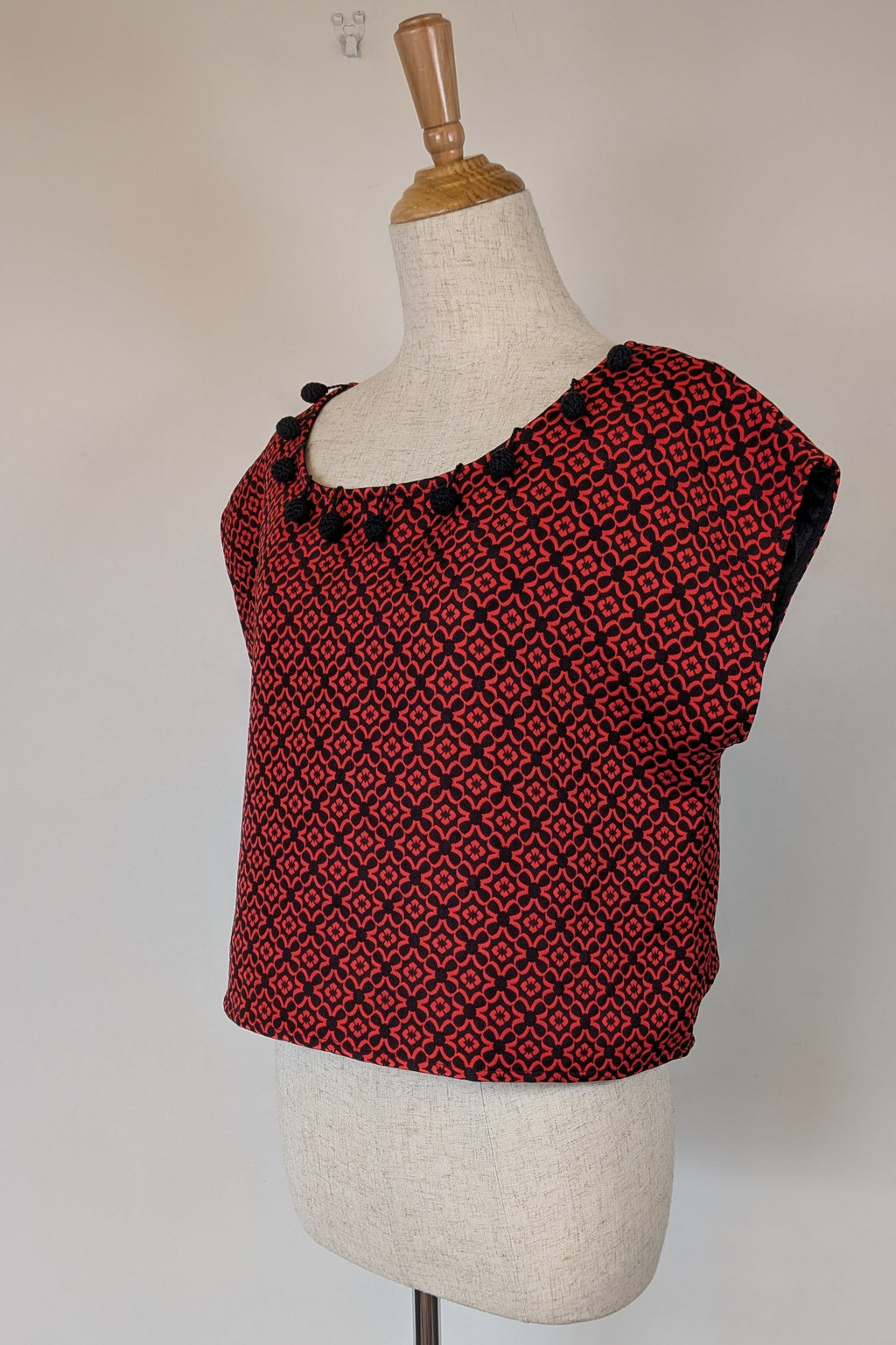 Revival Retro Red & Black Pom Pom Top Size 14