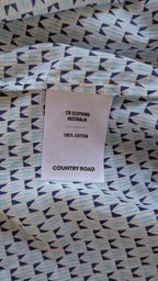 Country Road Blue Geometric Cotton Puff Sleeve Shirt Size S