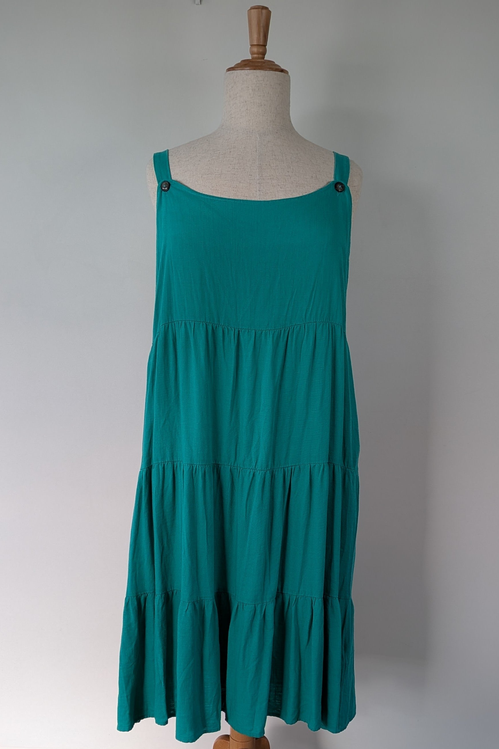 Khoko Green Midi Tiered Linen Blend Dress Size 16 Brand New With Tags