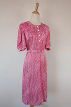 Vintage 80s Debra Fashions Melbourne Pink & White Abstract Pattern Shirtwaister Dress Size 10/12