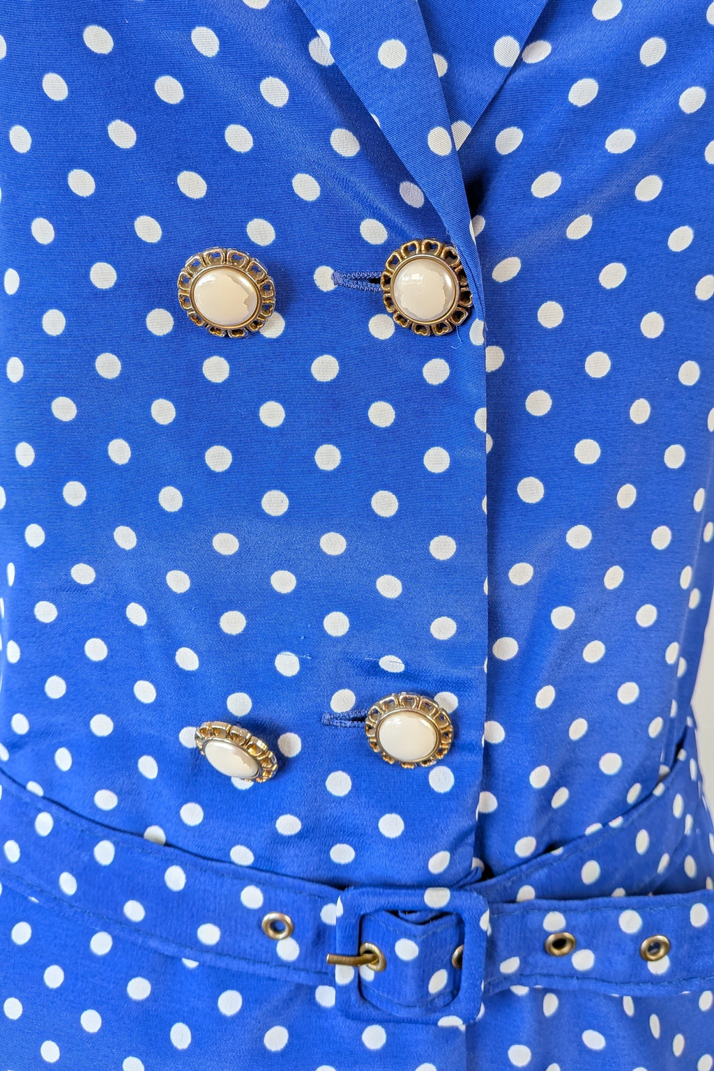 Vintage 80s Today's Classics Blue & White Polka Dot Pleated Tea Dress Size 12