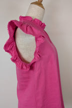 Liz Jordan Ruffle Sleeve Linen Top in Raspberry Rose Size 8 BNWT RRP $89.99