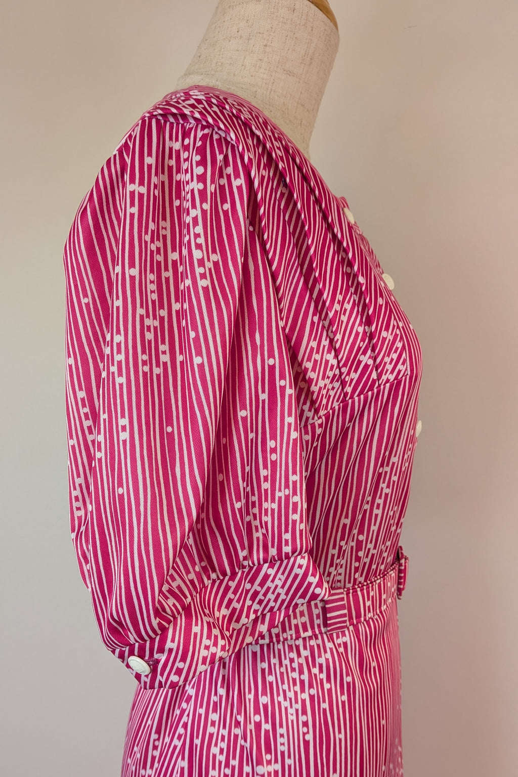 Vintage 80s Debra Fashions Melbourne Pink & White Abstract Pattern Shirtwaister Dress Size 10/12