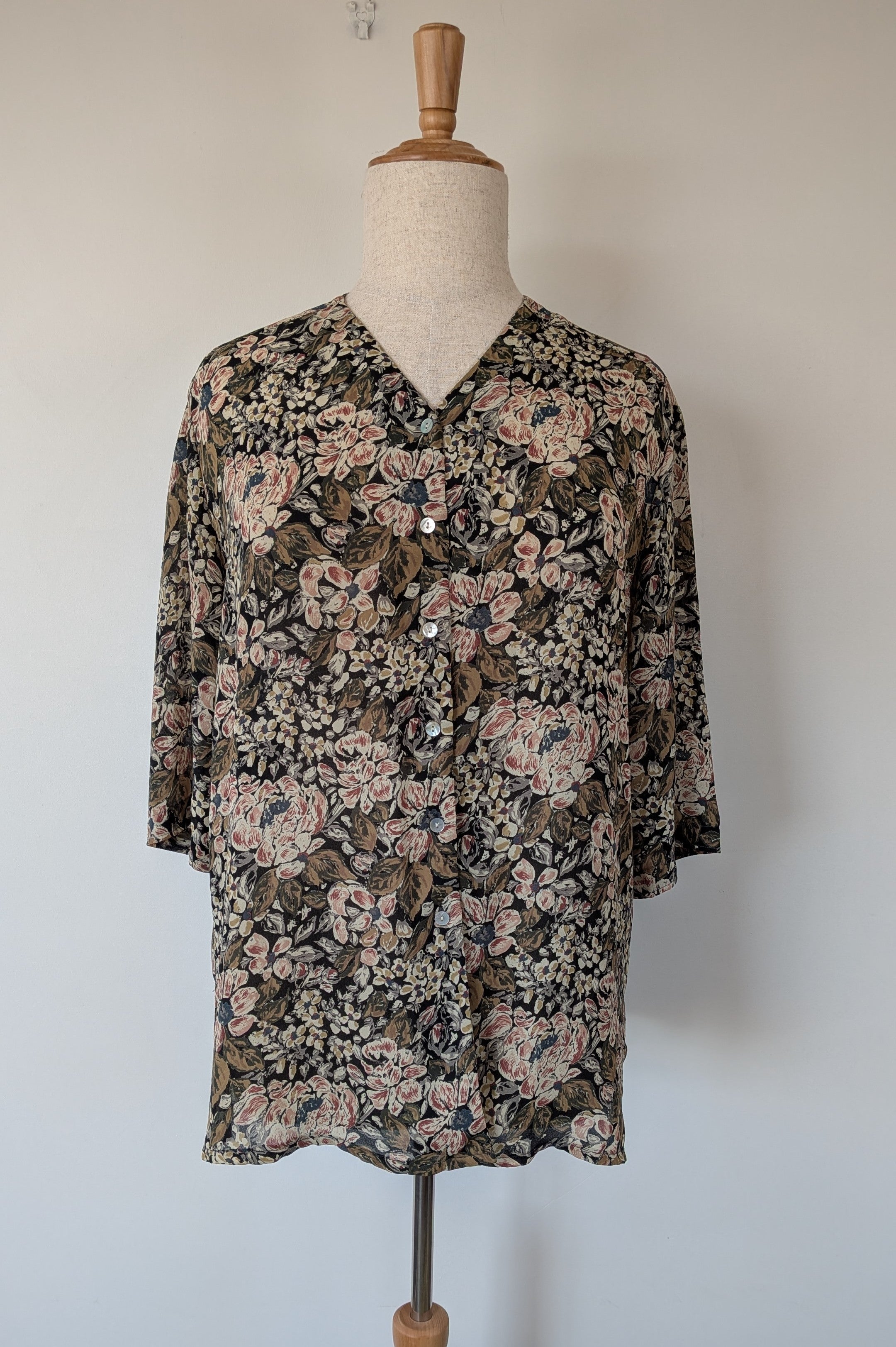 Vintage 90s Peter Andrew Earthy Floral Shirt Size 16