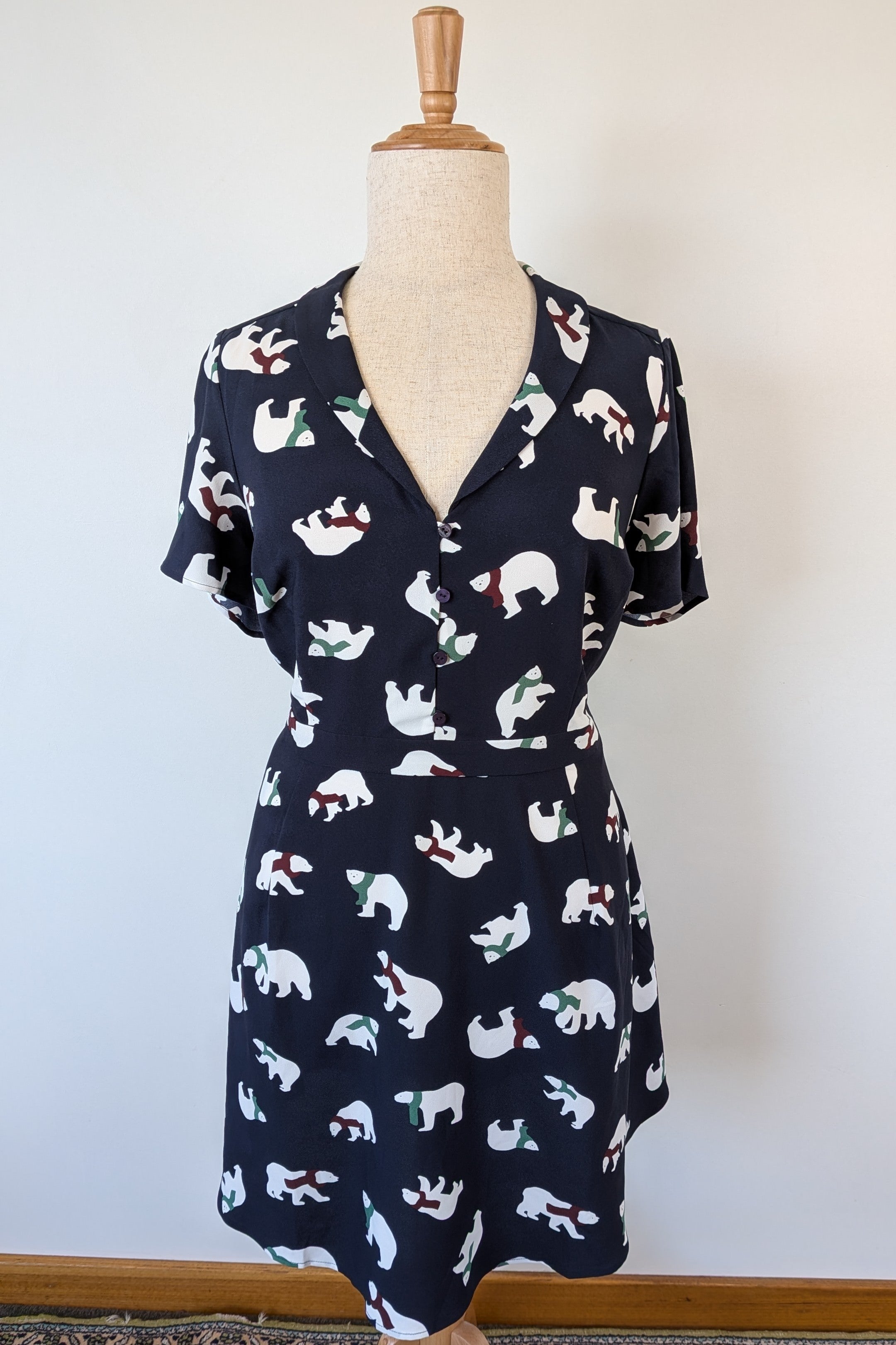 Modcloth Susan Bee Anthony Polar Bear Navy Fit & Flare Dress Size 20