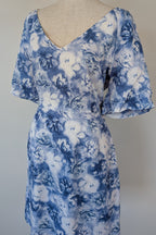 Tokito Blue & White Floral Puff Sleeve Dress Size 10
