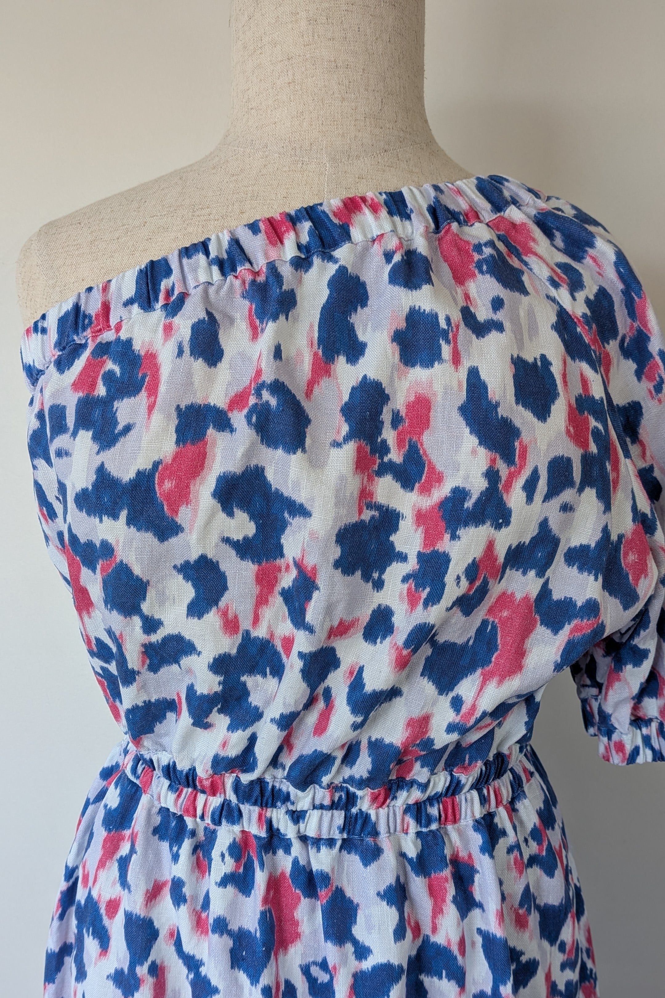 Witchery Linen One Shoulder Watercolour Print Midi Dress with Cut Out Size 16