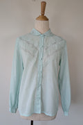 Vintage 70s Robert Lin International Blue Embroidered Blouse Size 10
