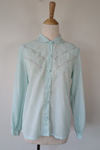 Vintage 70s Robert Lin International Blue Embroidered Blouse Size 10