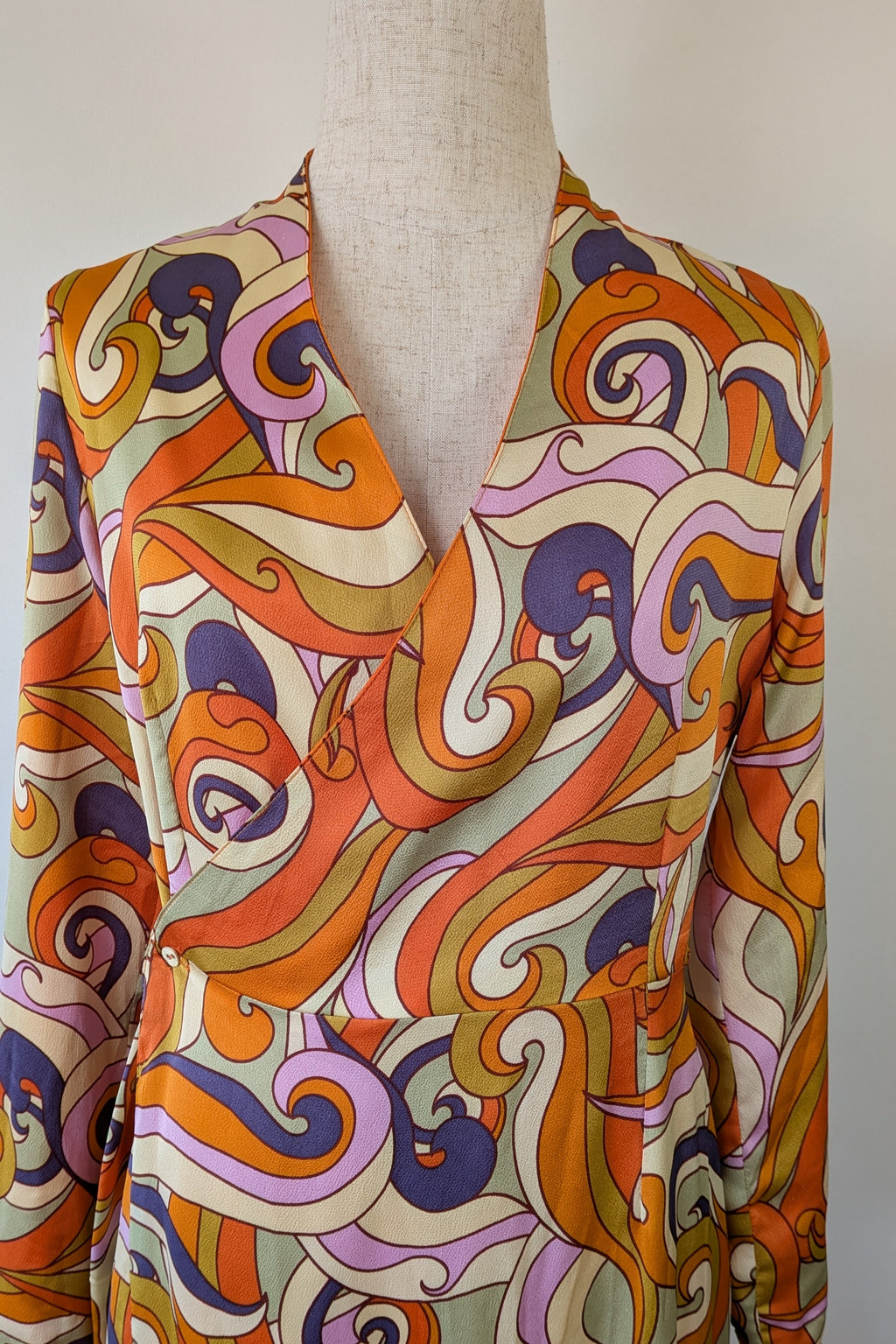 Never Fully Dressed Retro Groove Orange Wrap Midi Dress Size S