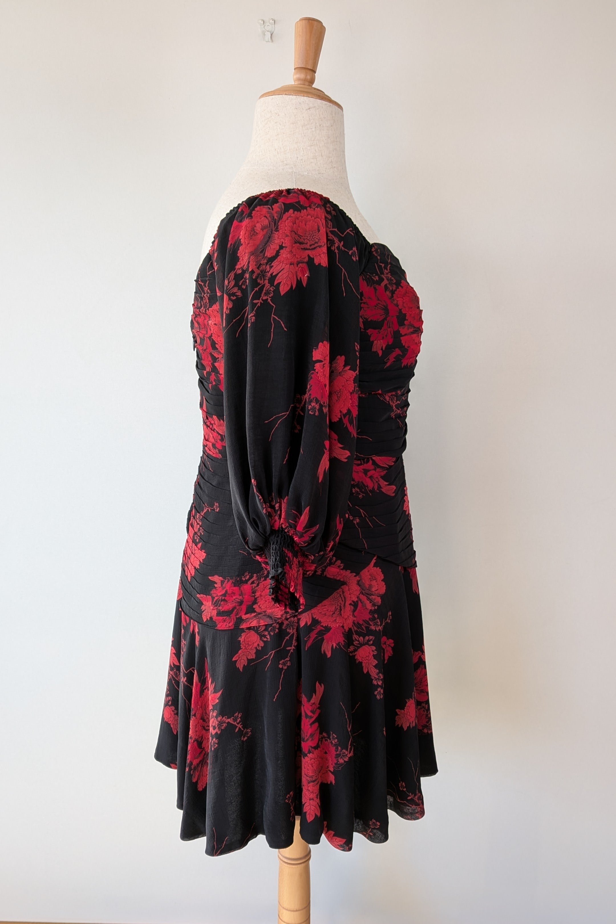 City Chic Crimson Garden Ruched Off The Shoulder Dress Size S