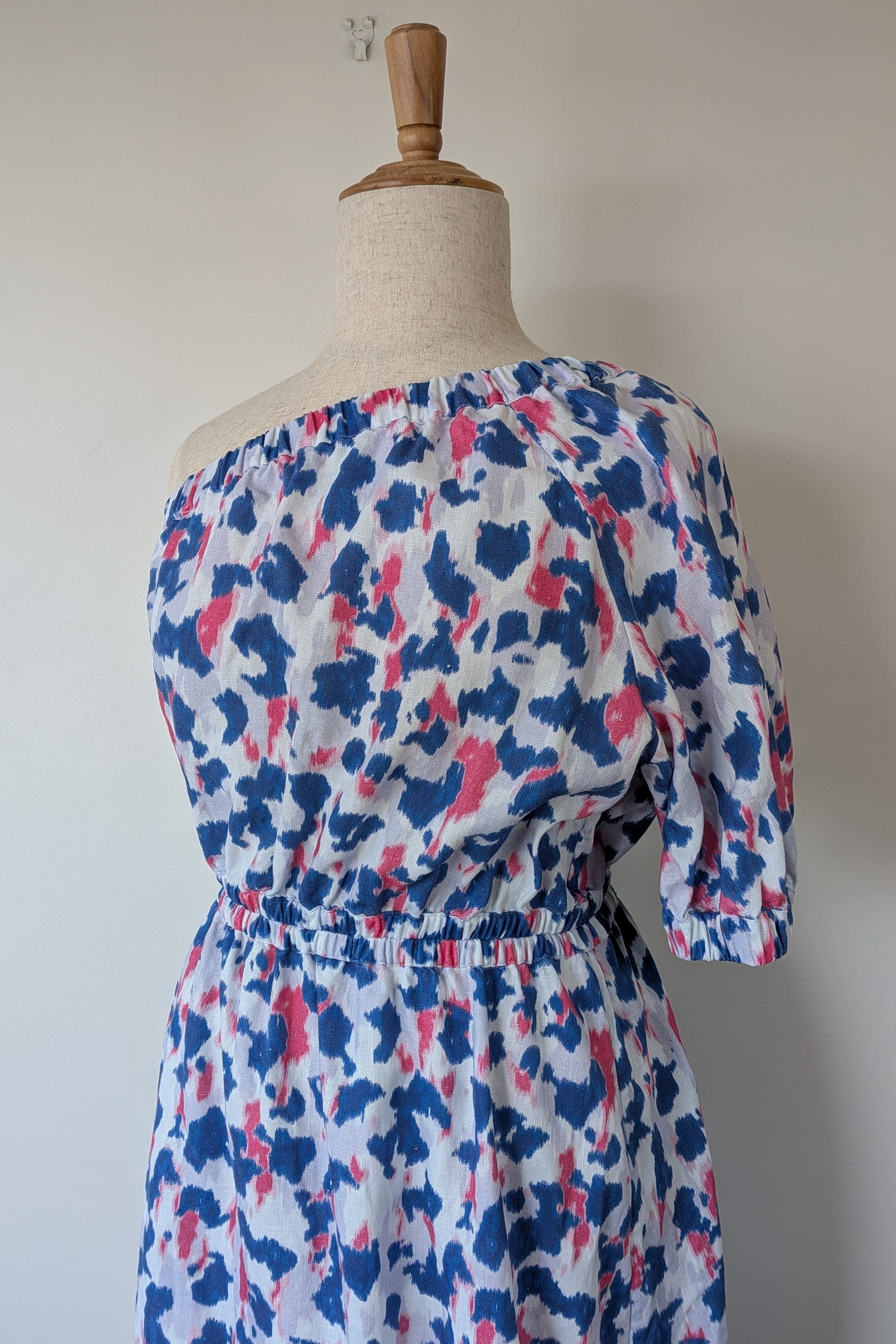 Witchery Linen One Shoulder Watercolour Print Midi Dress with Cut Out Size 16