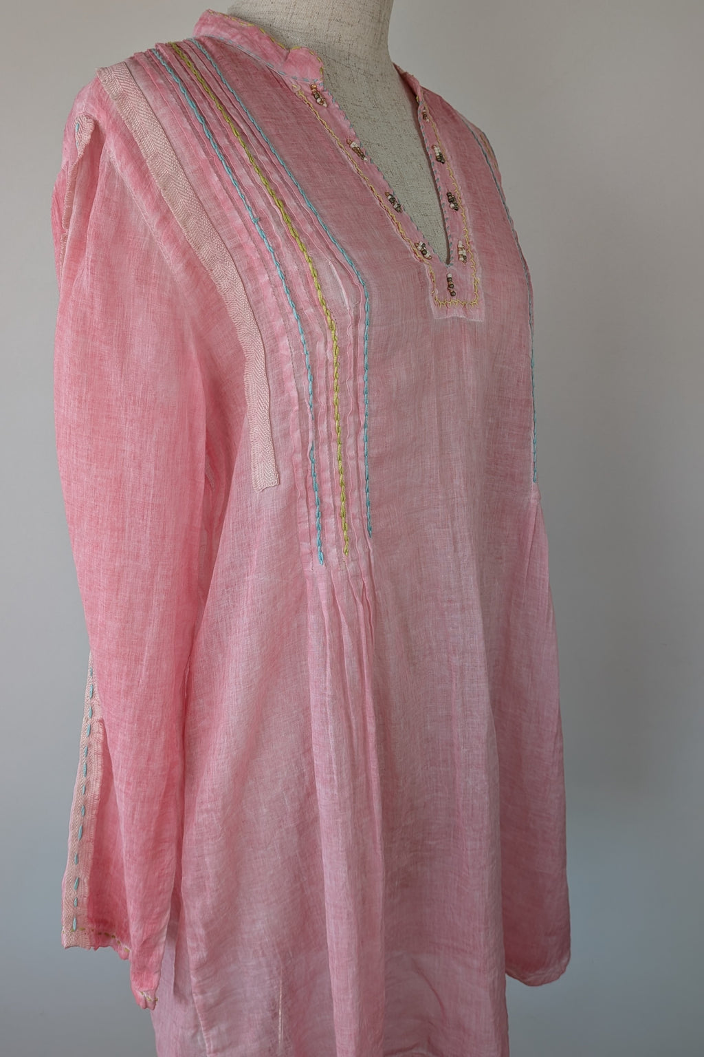 Nemuki Pink Embroidered 100% Cotton Gauze Kurta Tunic Size M