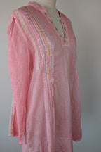 Nemuki Pink Embroidered 100% Cotton Gauze Kurta Tunic Size M