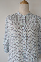 Country Road Blue Geometric Cotton Puff Sleeve Shirt Size S