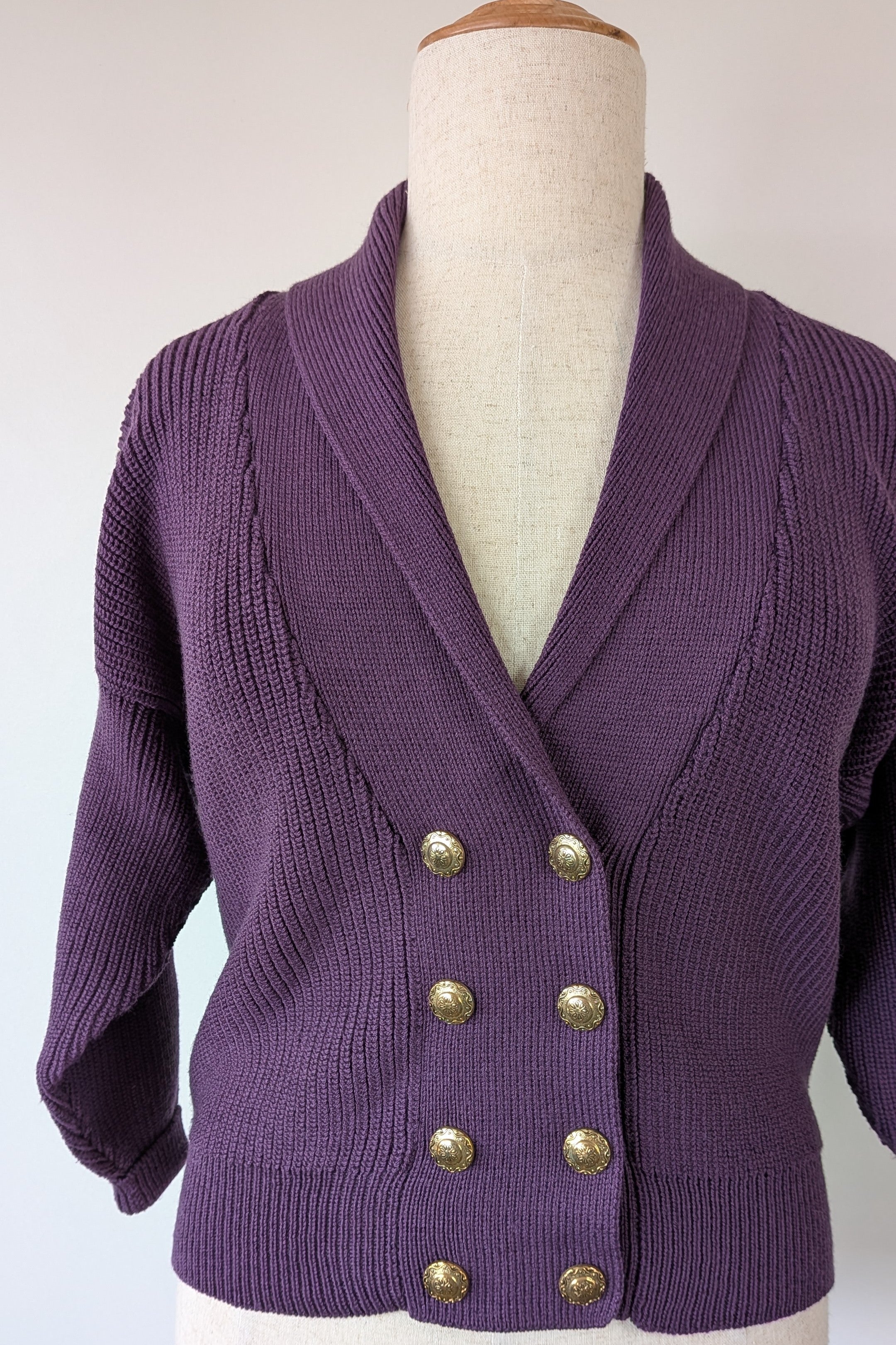 Vintage 80s Casaveen Pure New Wool Purple Cardigan (Made in Tasmania) Size 14