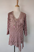 Lace Palace Antique Lace Crochet Pink Fairycore Tunic Top Size S/M