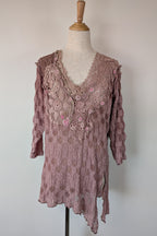 Lace Palace Antique Lace Crochet Pink Fairycore Tunic Top Size S/M
