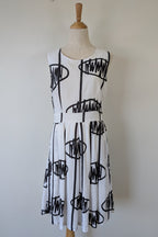 Orientique Black White Arty Linen Cotton Dress Size 10