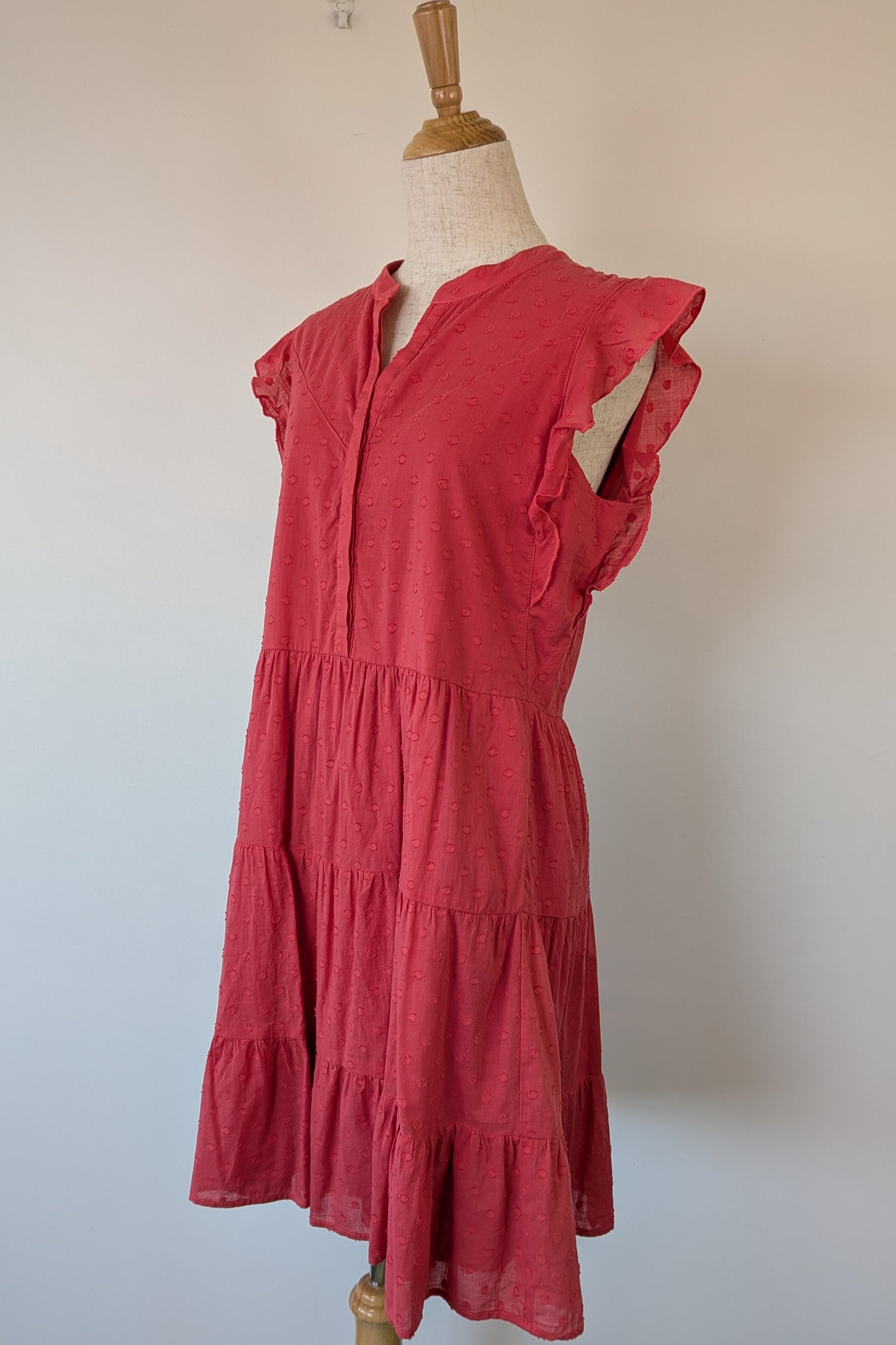 French Connection Geranium Polka Dot 100% Cotton Flutter Sleeve Dress Size 8