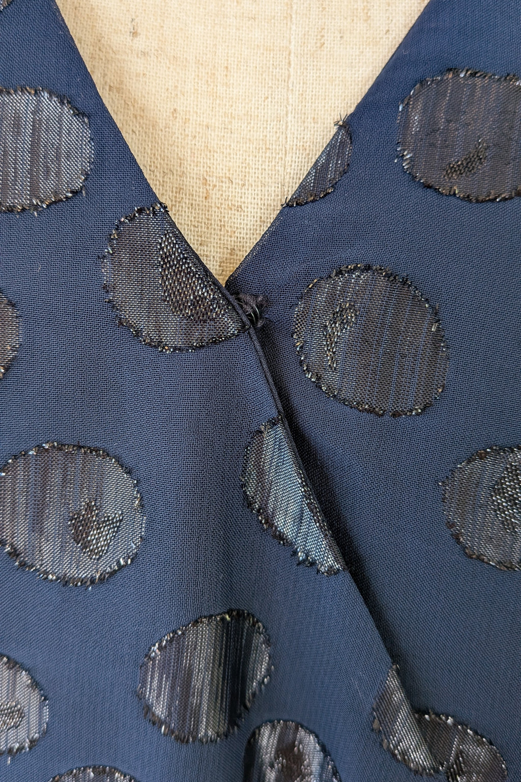 Wayne Cooper Navy Black Polka Dot Pleated Fan Sleeve Wrap Top Size 10