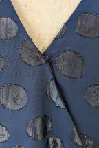 Wayne Cooper Navy Black Polka Dot Pleated Fan Sleeve Wrap Top Size 10