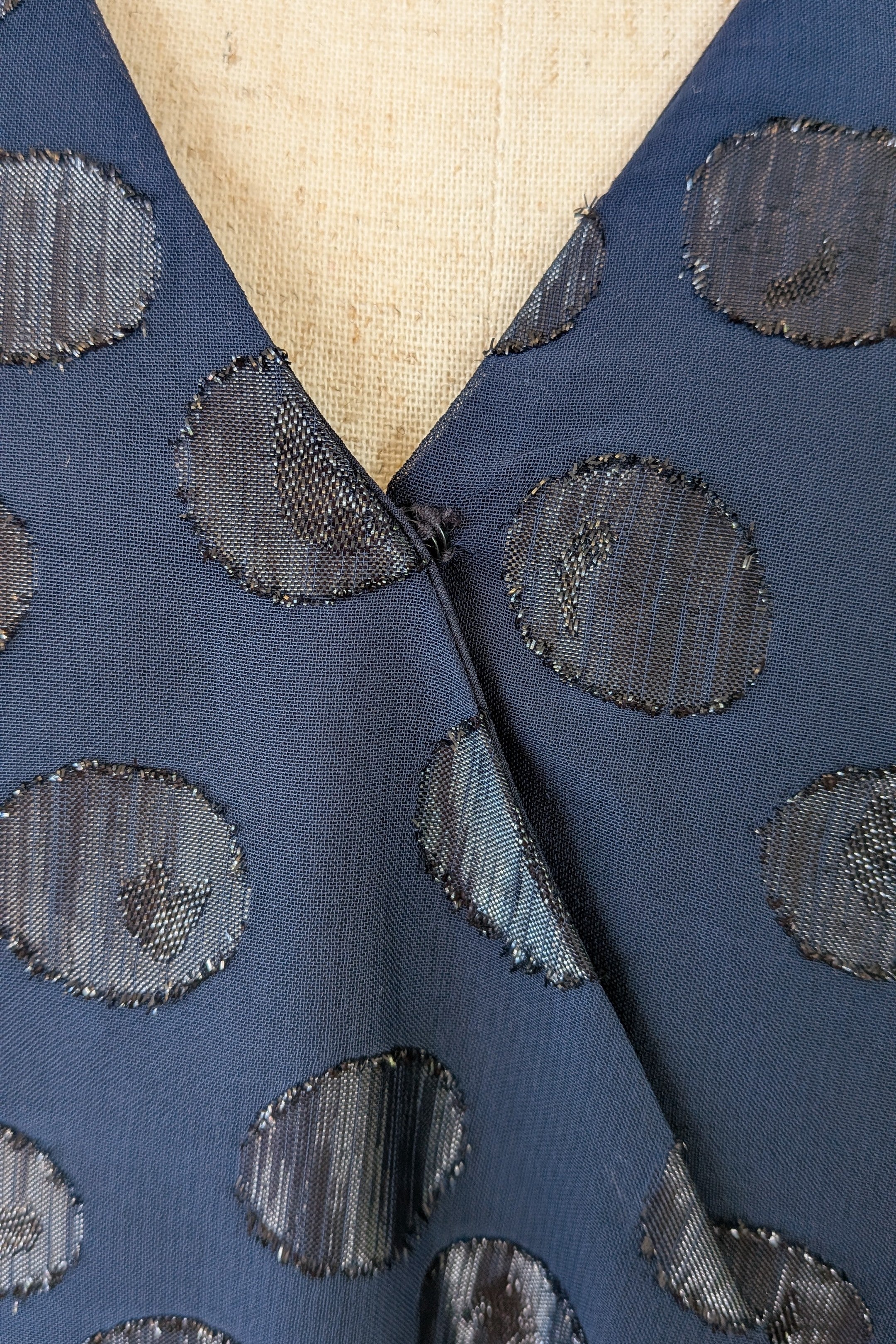 Wayne Cooper Navy Black Polka Dot Pleated Fan Sleeve Wrap Top Size 10