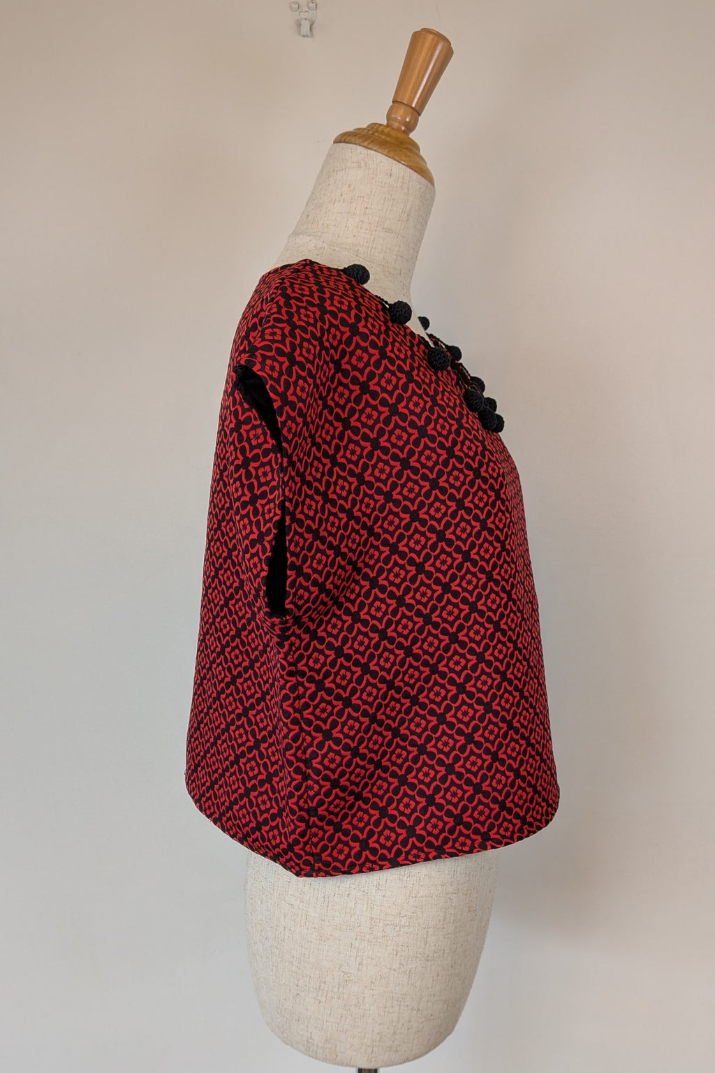 Revival Retro Red & Black Pom Pom Top Size 14